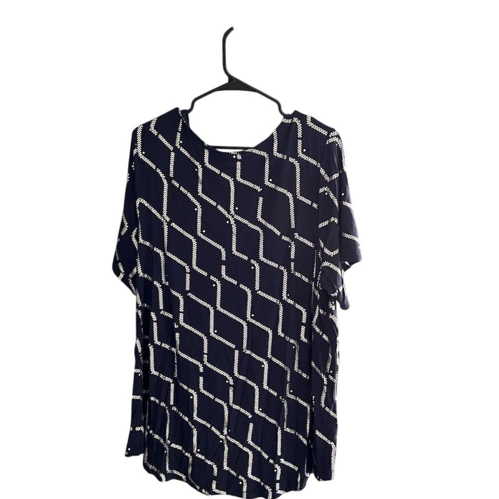 JM Collection Women's 3X Navy Blue & White Abstract Short Sleeve Top